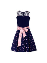 Branyork Navy Printed Fit & Flare Dress