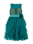 Branyork Teal Green Sequinned Fit and Flare Dress