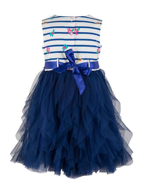 Branyork Blue & White Striped Fit and Flare Dress