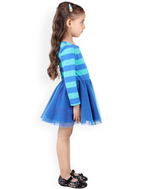 Branyork Blue Striped Fit & Flare Dress