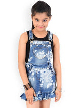 Branyork Blue Floral Print Denim Pinafore Dress