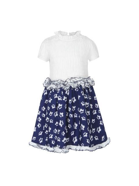 Branyork White & Navy Printed Fit and Flare Dress