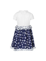 Branyork White & Navy Printed Fit and Flare Dress