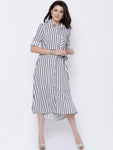 Rosyalps Grey & White Striped Shirt Dress