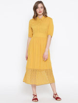 Rosyalps Mustard Yellow Solid Midi Shirt Dress