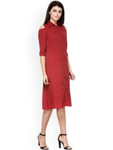 Rosyalps Maroon Cold Shoulder Shirt Dress