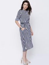 Rosyalps Navy & White Striped Shirt Dress