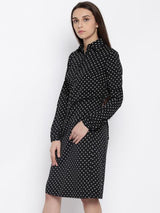 Rosyalps Black Polka Printed Shirt Dress