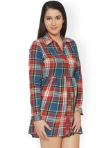 Rosyalps Blue & Red Checked Shirt Dress