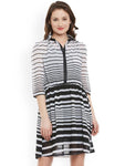 Rosyalps White & Black Striped Shirt Dress